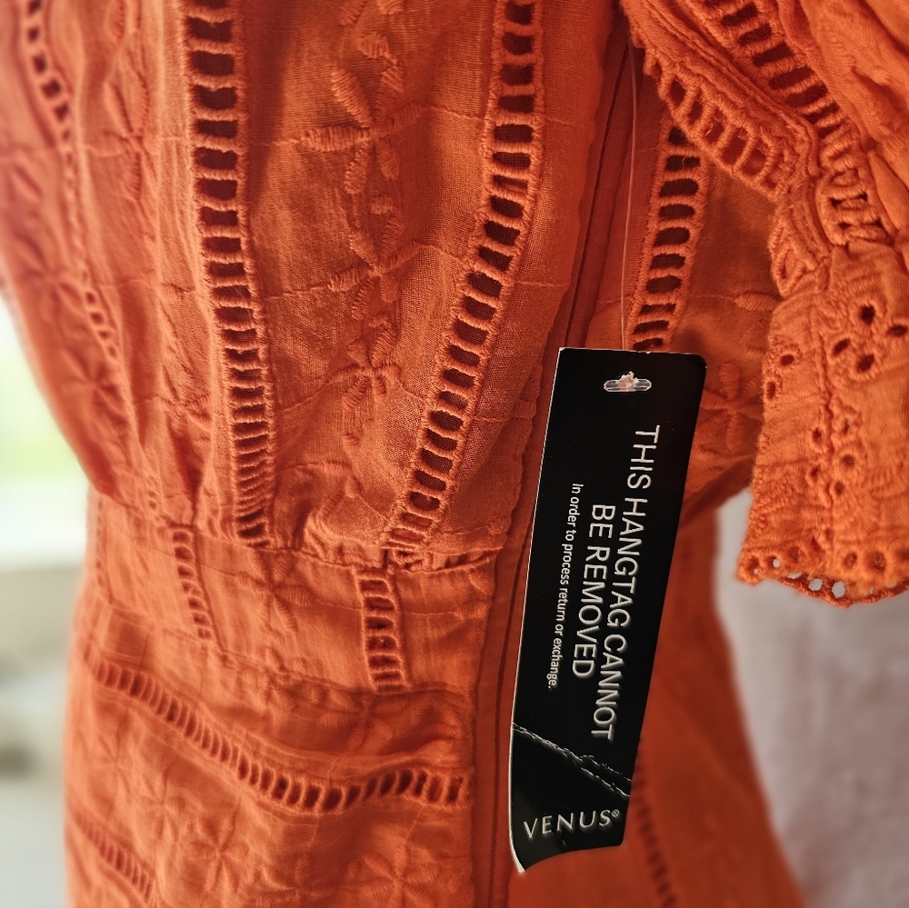Venus Off The Shoulder Lace Eyelet Dress NWT Orange Sz. 4 - Picture 7 of 12